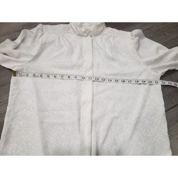 Vintage Tan F Jay High Neck Classic Secretary Long Sleeve Hide Button Up Blouse - Picture 9 of 10